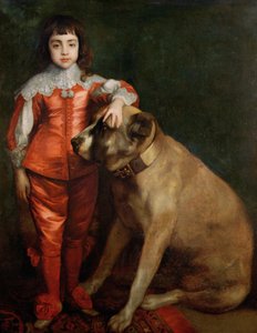 Volledig portret van Karel II als jongen met een mastiff